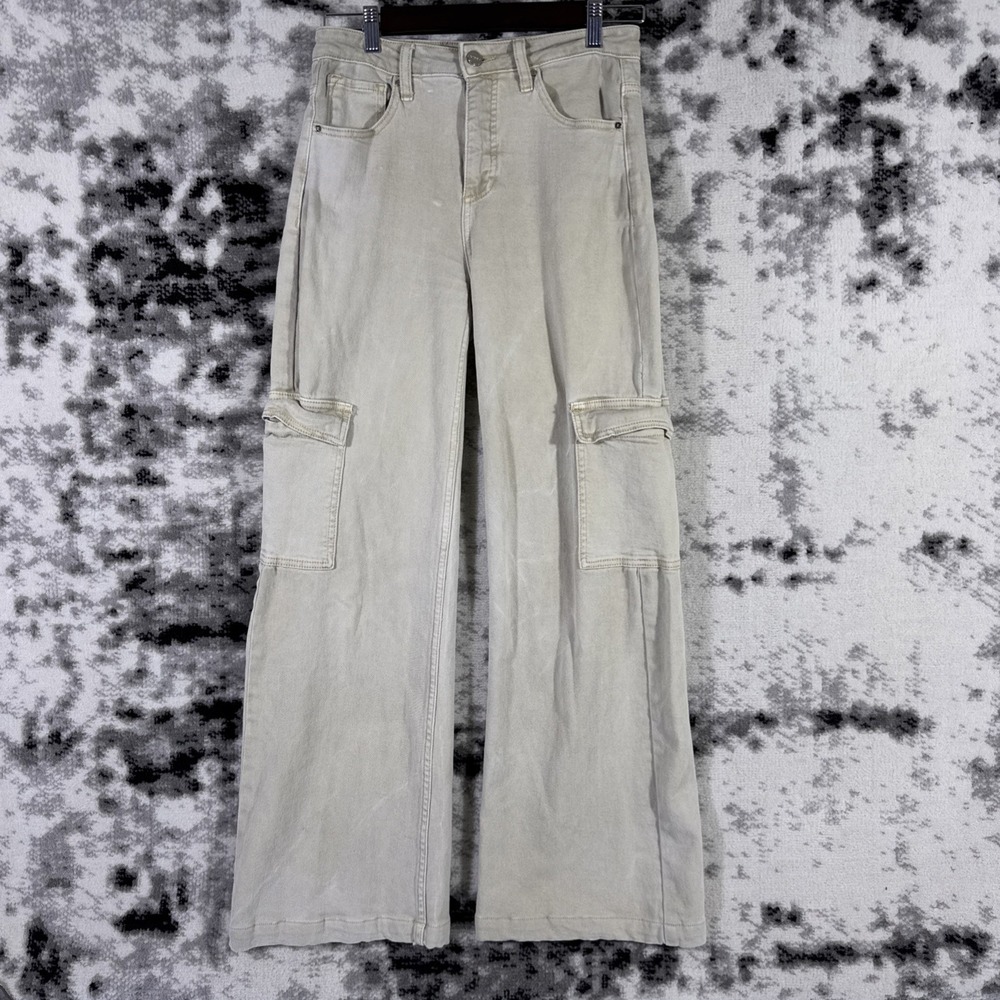 Risen Jeans Womens Size 5/27 Oatmeal‎ Wide Leg Cargo Stretch Hippie Boho